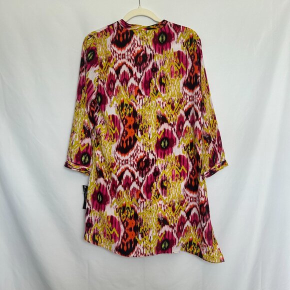 Zac & Rachel Multicolored Abstract Print High-Low Tunic Top, 3/4 Sleeve, V-neck - Picture 3 of 9